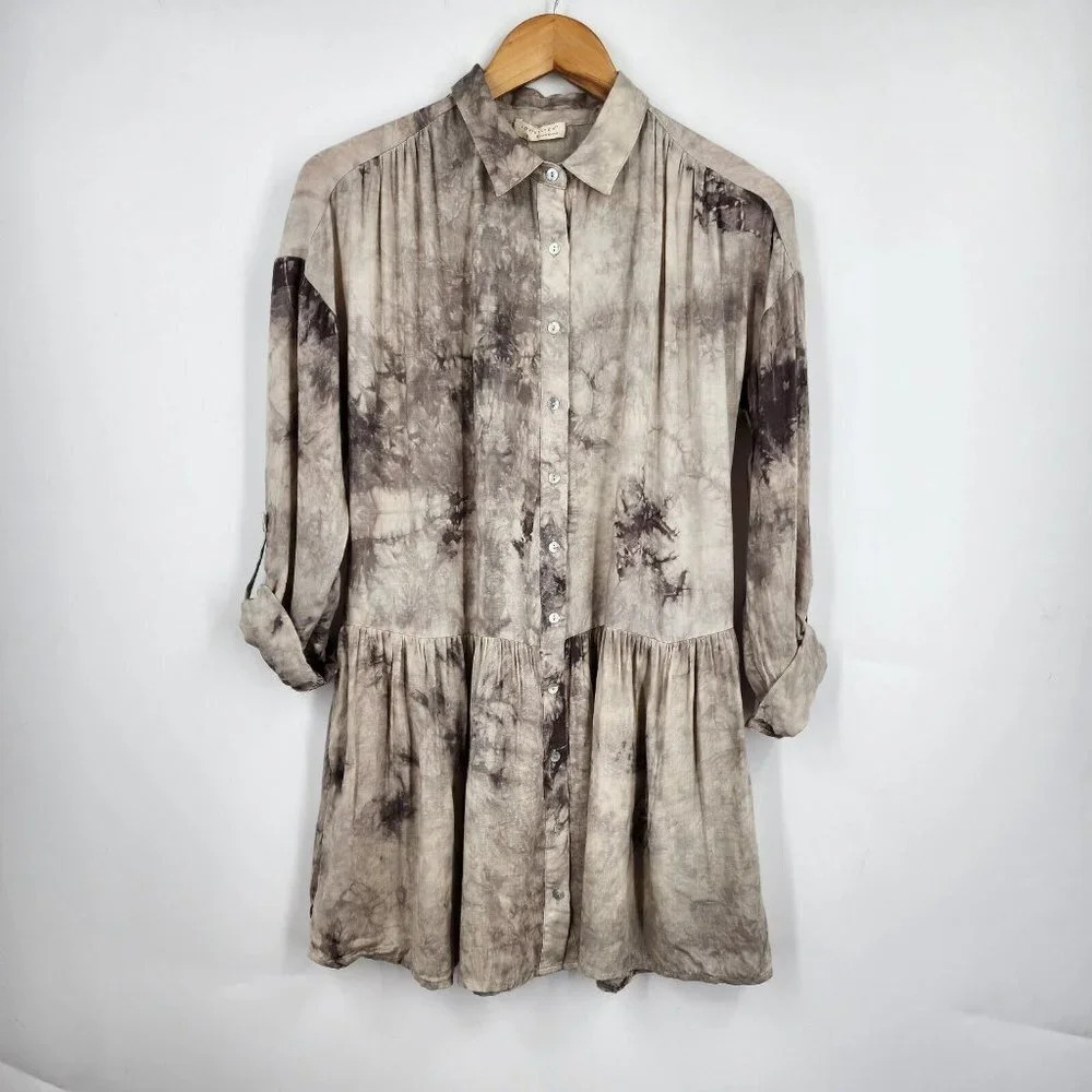 LoveStitch Women's It's Fate Tie Dye Babydoll Dress in Cement Size S NWT